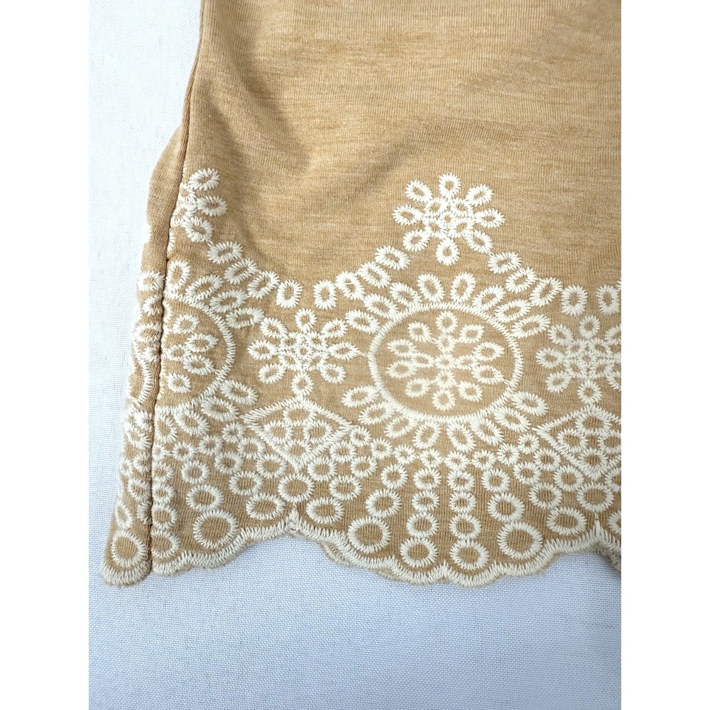 NWT Adrianna Papell Beige Tie Neck Embroidered Hem Top Blouse Womens Size S - Picture 7 of 9